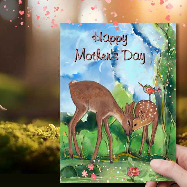 Whimsical Deer Mors dag  Julkort (Whimsical Deer Mother's Day Holiday Card)