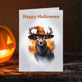 Whimsical Deer Orange Häxhatt Halloween Kort