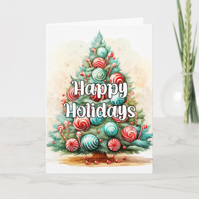 Whimsical Dekorativ Glädjande Julgran Helgkort (Framsida)