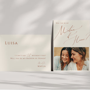 Whimsical Desert Beige Photo Matron of Honor Card Inbjudningar