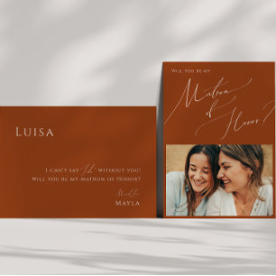 Whimsical Desert   Rust Foto Matron of Honor Card Inbjudningar