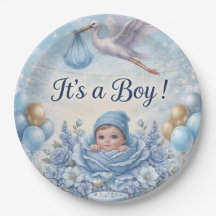 Whimsical Det är en pojke Blå Stork Baby Shower
