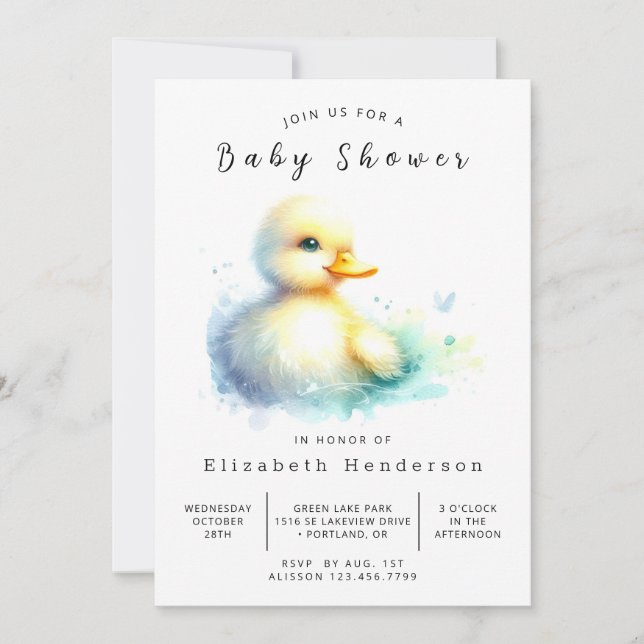 Whimsical Digital Anka Baby Shower Inbjudningar (Framsida)