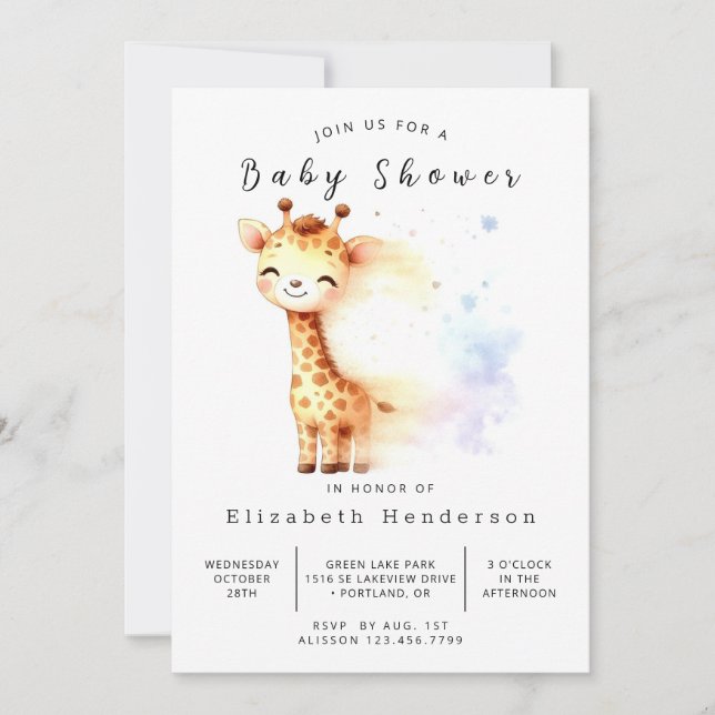 Whimsical Digital Giraffe Baby Shower Inbjudningar (Framsida)