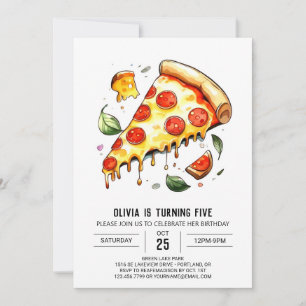 Whimsical Digital Pizza Birthday Inbjudningar