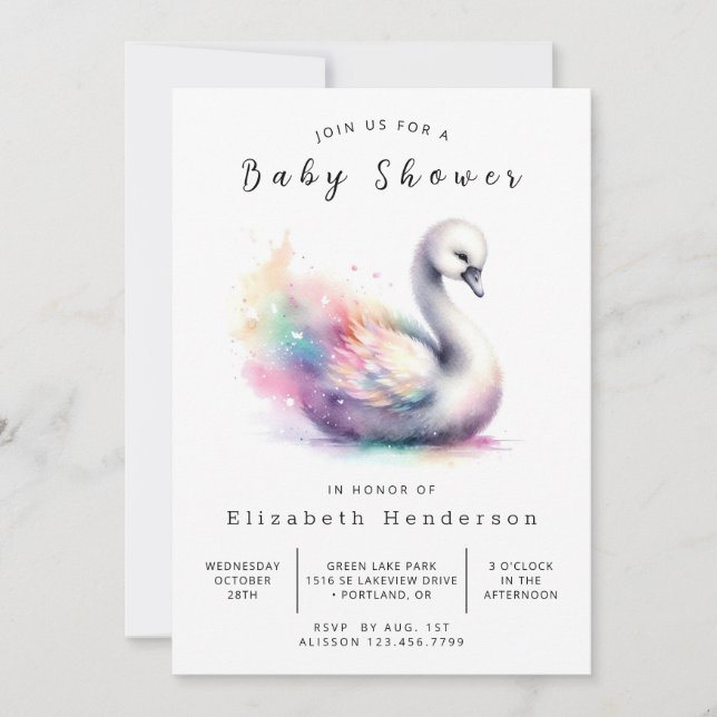 Whimsical Digital Svan Baby Shower Inbjudningar (Framsida)
