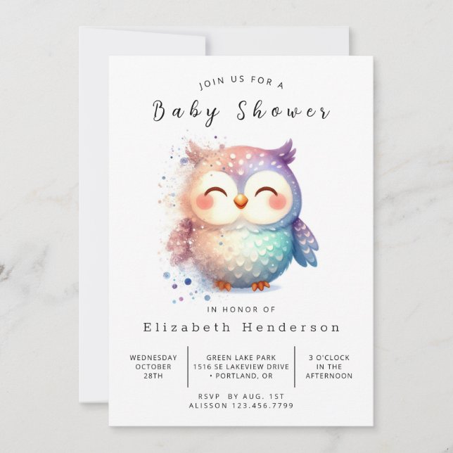 Whimsical Digital Uggla Baby Shower Inbjudningar (Framsida)