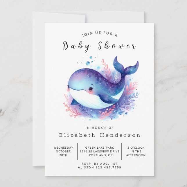 Whimsical Digital Whale Baby Shower Inbjudningar (Framsida)