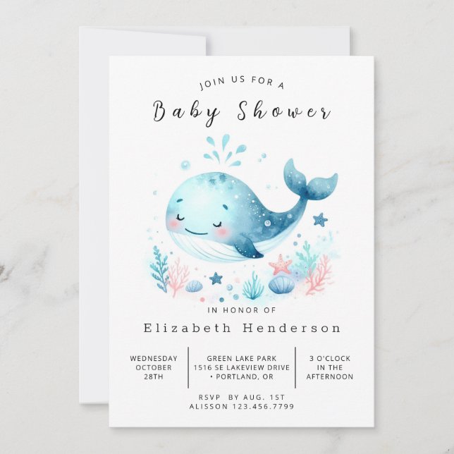 Whimsical Digital Whale Baby Shower Inbjudningar (Framsida)