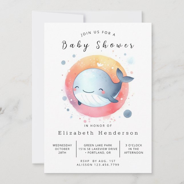Whimsical Digital Whale Baby Shower Inbjudningar (Framsida)
