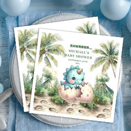 Whimsical Dino Baby Shower Kommer Snart Servetter