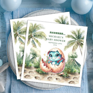 Whimsical Dino Baby Shower Kommer Snart Servetter