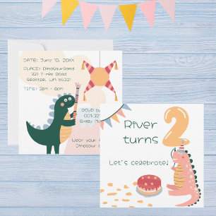 Whimsical Dinosaur födelsedags pinjata ålder 2 neu Inbjudningar