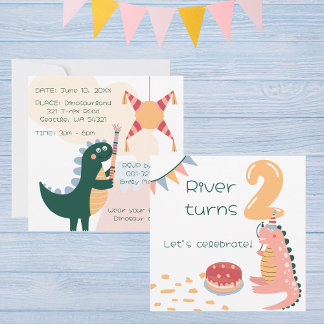 Whimsical Dinosaur födelsedags pinjata ålder 2 neu Inbjudningar