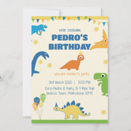 Whimsical Dinosaur Födelsedagsfest Inbjudningar
