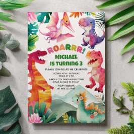 Whimsical Dinosaur Gräver Fossil Dino Barns födels Inbjudningar