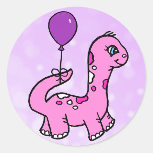 Whimsical Dinosaur med Balloonf Runt Klistermärke