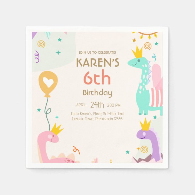 Whimsical Dinosaur Princess Birthday Pappersservett (Framsidan)