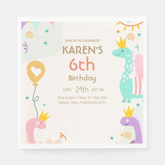 Whimsical Dinosaur Princess Birthday Pappersservett (Framsidan)