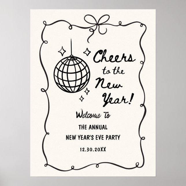 Whimsical Disco Ball New Year's Eve Party Poster (Framsidan)