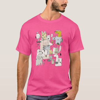 Whimsical Djur Ansikte Kollage Design vänner T Shirt