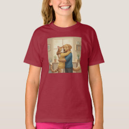 Whimsical Dog and Cat Hug Girls' T-Shirt