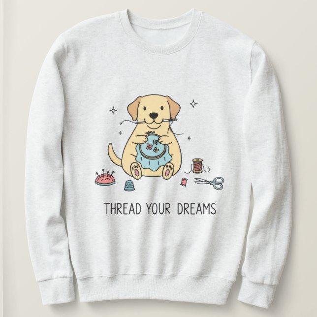 Whimsical Dog and Crafting Hobby Lovers Apparel T Shirt (Design framsida)