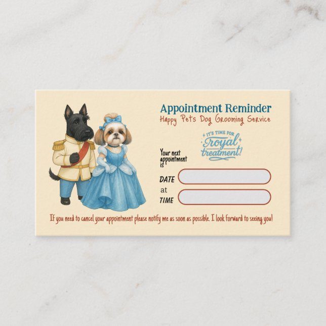 Whimsical  Dog Grooming Appointment Reminder Card Visitkort (Framsida)