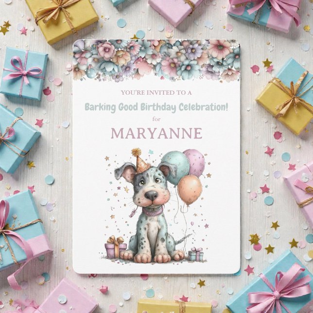 Whimsical Dog Watercolor Birthday Invitation Inbjudningar (Skapare uppladdad)