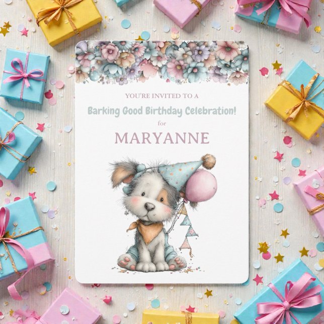 Whimsical Dog Watercolor Birthday Invitation Inbjudningar (Skapare uppladdad)