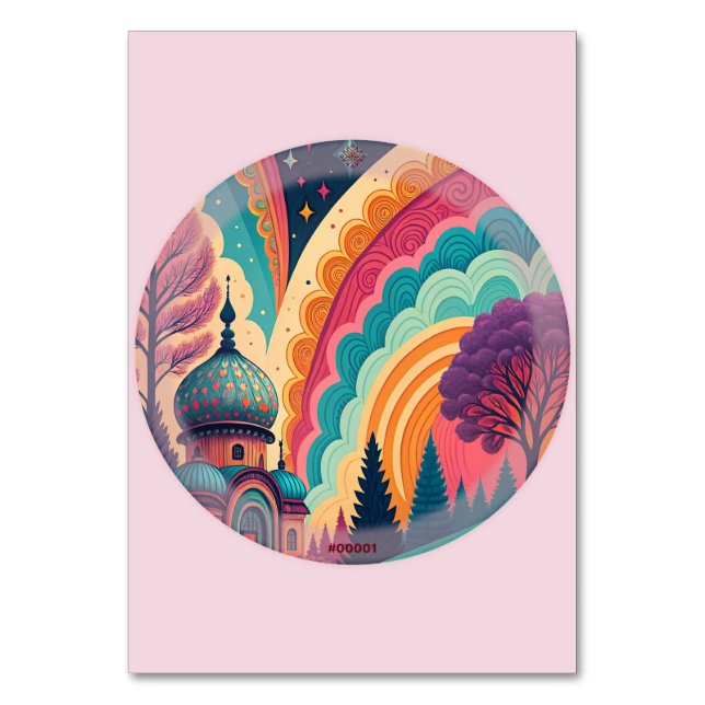 Whimsical Dome på Blush Table Card – Anpassningsba Bordsnummer (Framsidan)