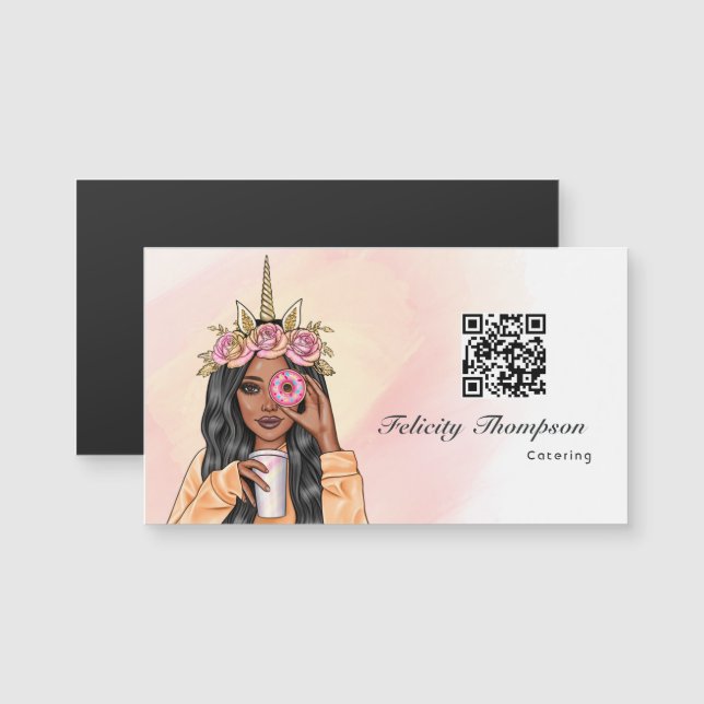 Whimsical Donut Enhörningsdam Mat Catering QR-kod (Fram/baksida)