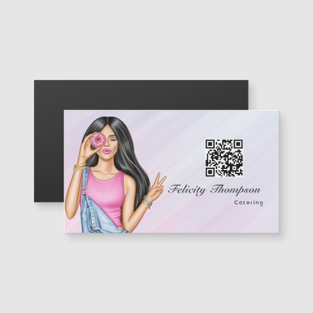 Whimsical Donut Lady Matcatering QR-kod (Fram/baksida)