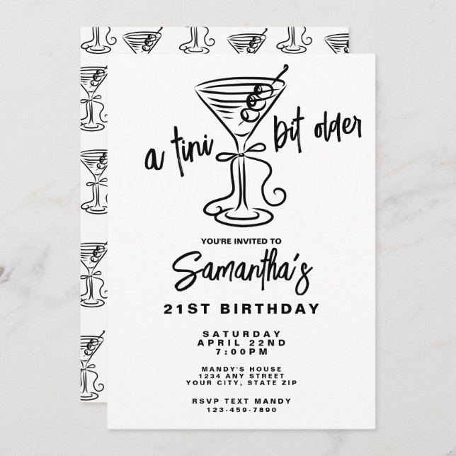 Whimsical Doodle A Tini Bit Older 21st Birthday Inbjudningar (Fram/baksida)