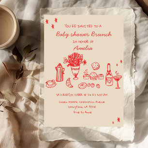 Whimsical doodle Baby Brunch Baby Shower Flicka Inbjudningar
