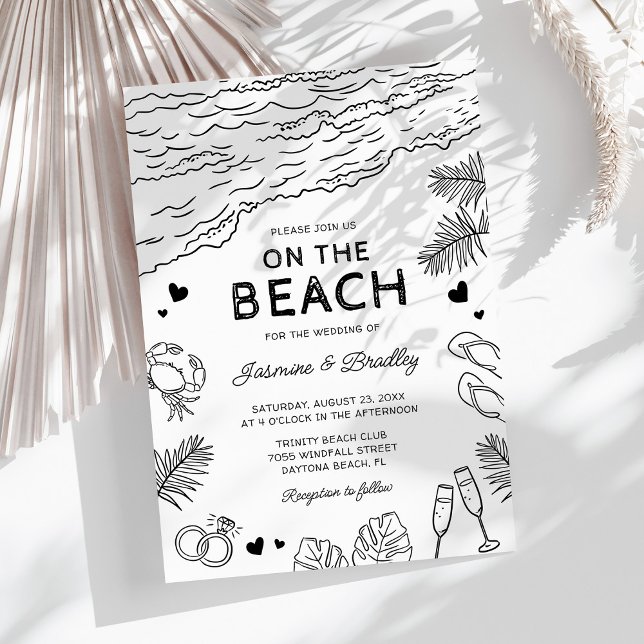 Whimsical Doodle Beach Wedding Inbjudningar (Skapare uppladdad)