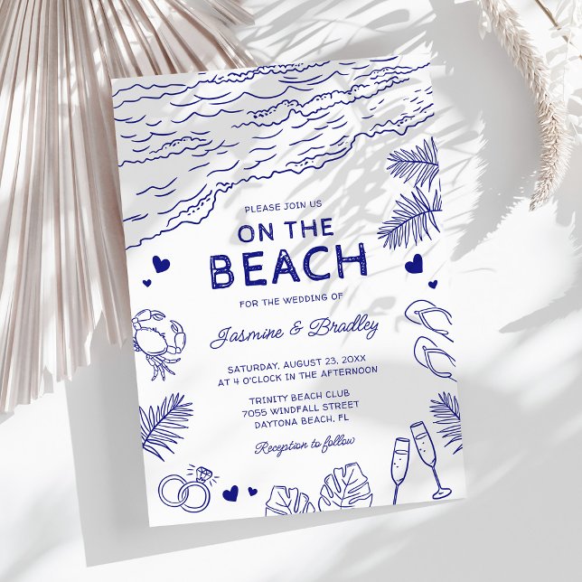 Whimsical Doodle Beach Wedding Inbjudningar (Skapare uppladdad)
