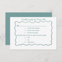 Whimsical doodle blue wedding Response Card