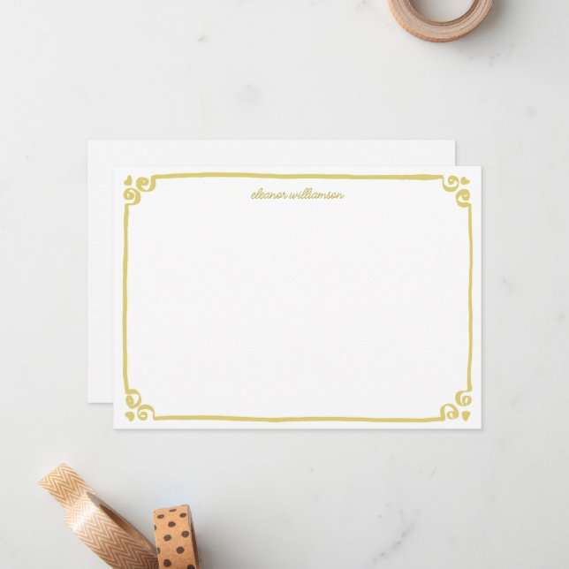 Whimsical Doodle Border Personalized Stationery Anteckningskort (Fram/Back In Situ)