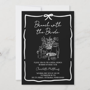 Whimsical Doodle Brunch med bruden Röd Rosa I Inbjudningar