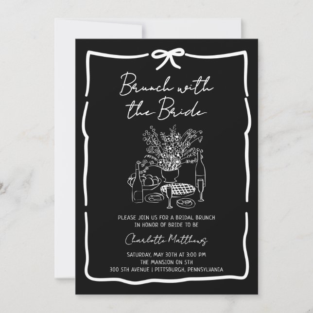 Whimsical Doodle Brunch med bruden Röd Rosa  I Inbjudningar (Framsida)