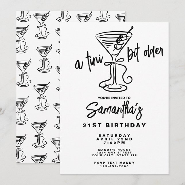 Whimsical Doodle En Tini Bit Äldre 21-årsdag Inbjudningar (Fram/baksida)