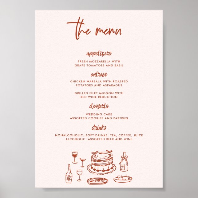 Whimsical Doodle Food Drawing Wedding Poster (Framsidan)