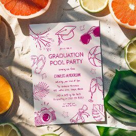 Whimsical Doodle Graduation Pool Party Inbjudningar