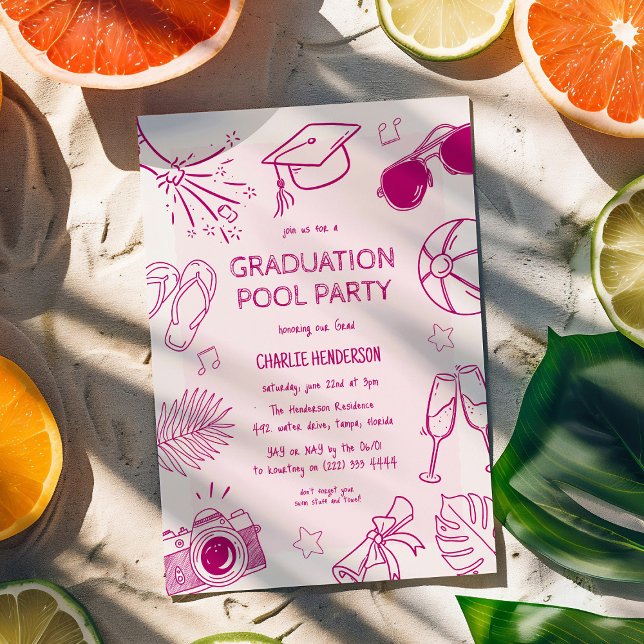 Whimsical Doodle Graduation Pool Party  Inbjudningar (Skapare uppladdad)