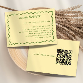 Whimsical Doodle Gul & Grön Bröllops-RSVP-kort OSA Kort