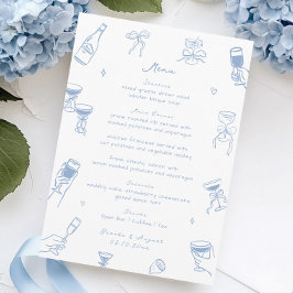 Whimsical Doodle Hand plockade Dusty Blue Bröllop Meny