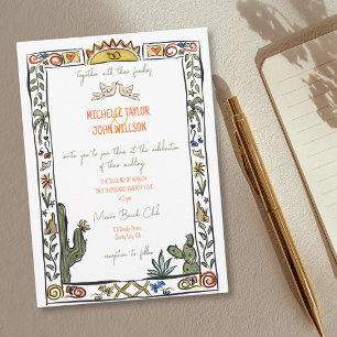 Whimsical Doodle Hand plockade Mexico Beach Weddin Inbjudningar