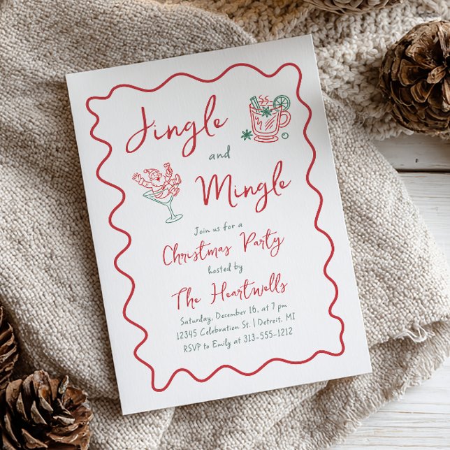 Whimsical Doodle Jingle Mingle Julfest Inbjudningar (Skapare uppladdad)