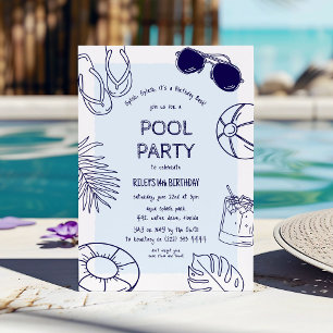 Whimsical Doodle Pojke Pool Party Födelsedag Inbjudningar